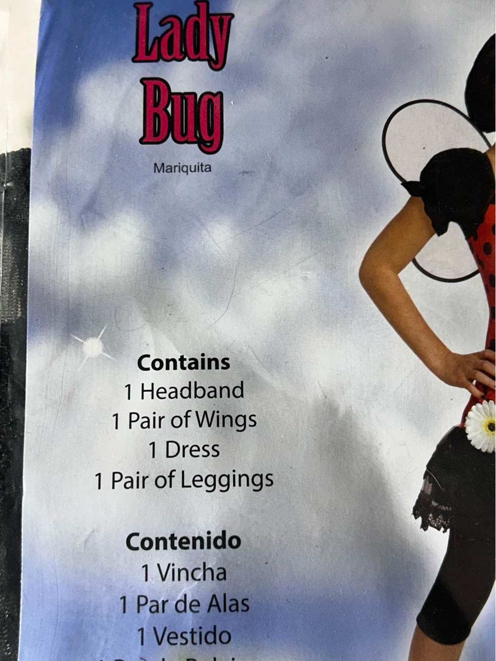Red and Black Girl's Ladybug Costume Headband, Wings & Leggings Size XL (14-16) - Picture 3 of 7